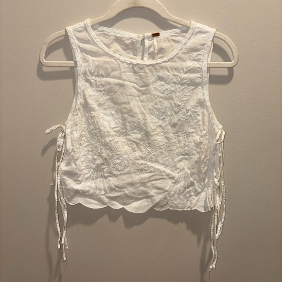 Free People Tops - Free People White Embroidered Crop Top